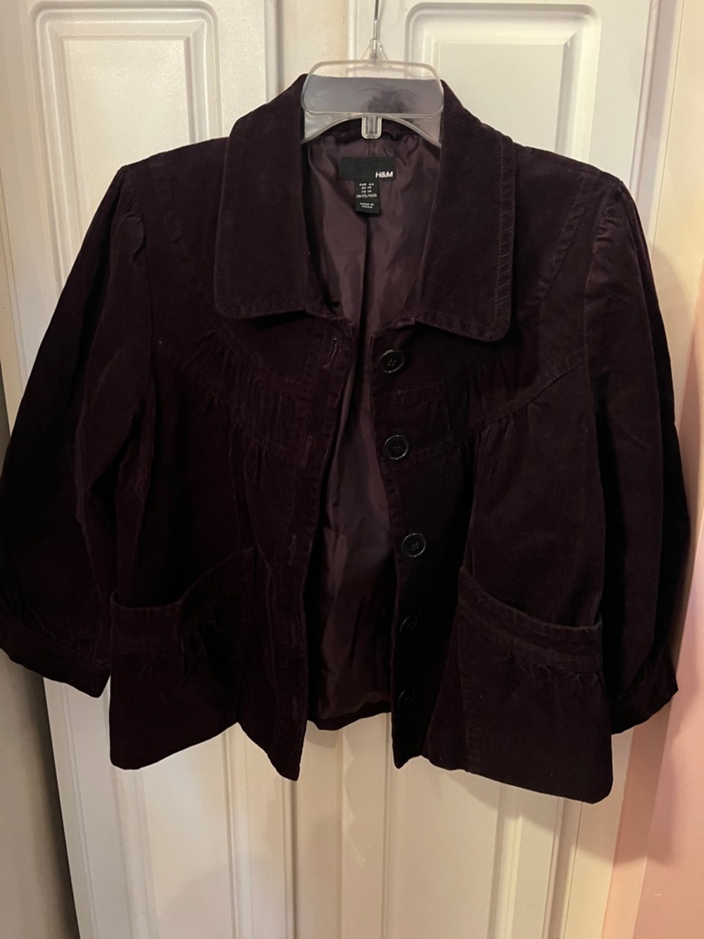 H&M Women's Corduroy Blazer in Dark Plum